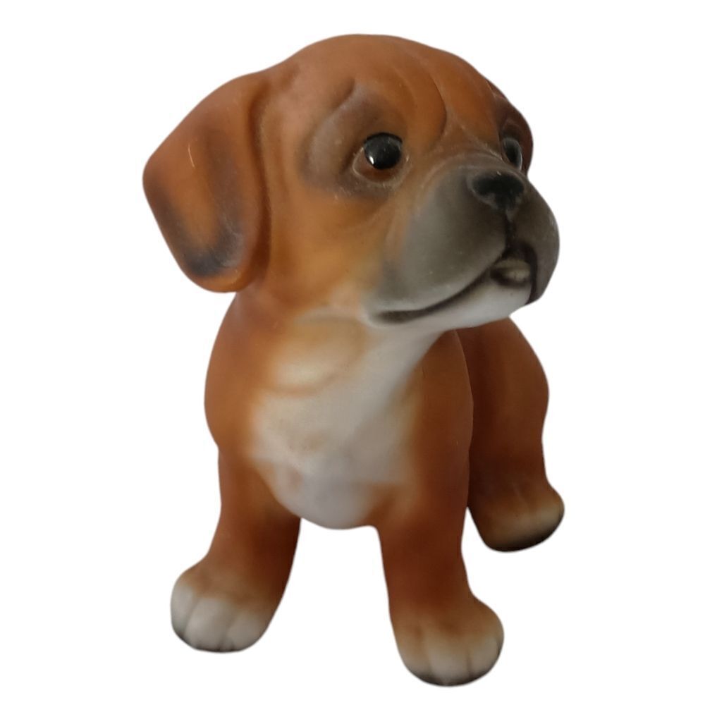 Vintage Boxer Dog Puppy Figure Harvey Knox Global Art Porcelain J21B83 1980s